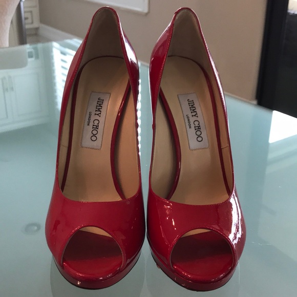 NWOT Jimmy Choo Red Patent Leather Pumps Sz 39.5 - Picture 7 of 7